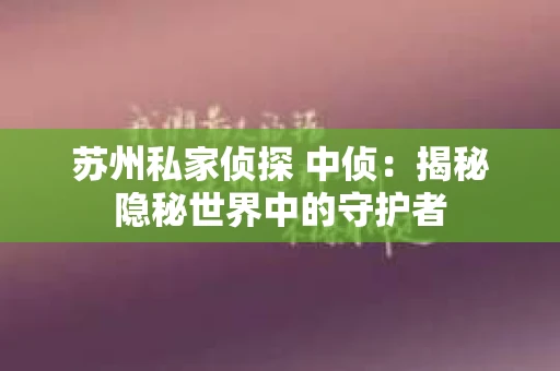 苏州私家侦探 中侦：揭秘隐秘世界中的守护者