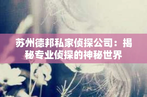 苏州德邦私家侦探公司：揭秘专业侦探的神秘世界